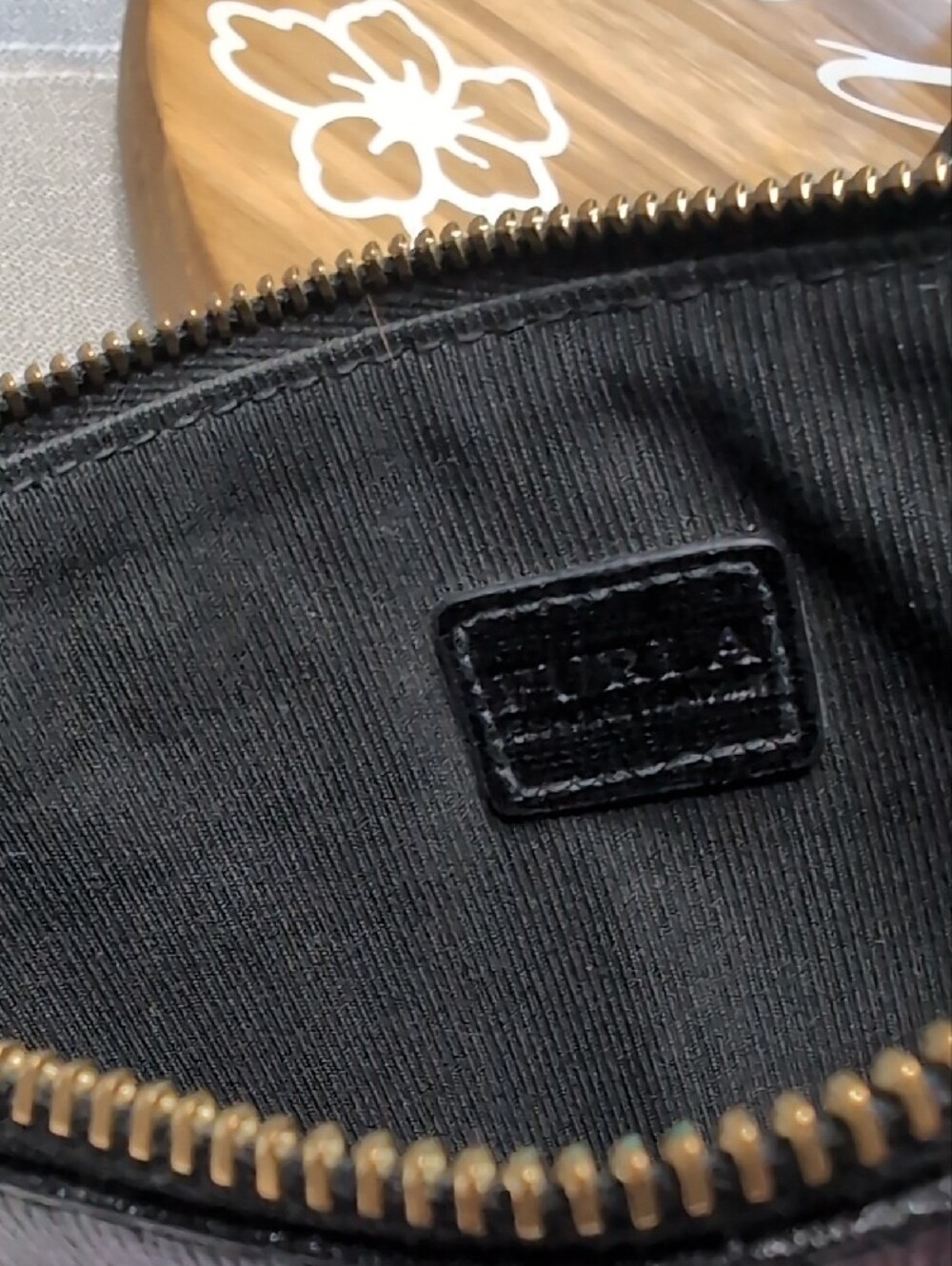Furla Black Saffiano Leather Wristlet with Gold Logo - Picture 7 of 8